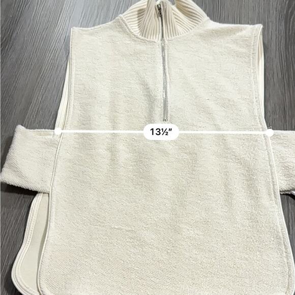 Zara Off White Cream Sleeveless Half‎ Zip Open Side Jacket Top Size M/L - Picture 7 of 8